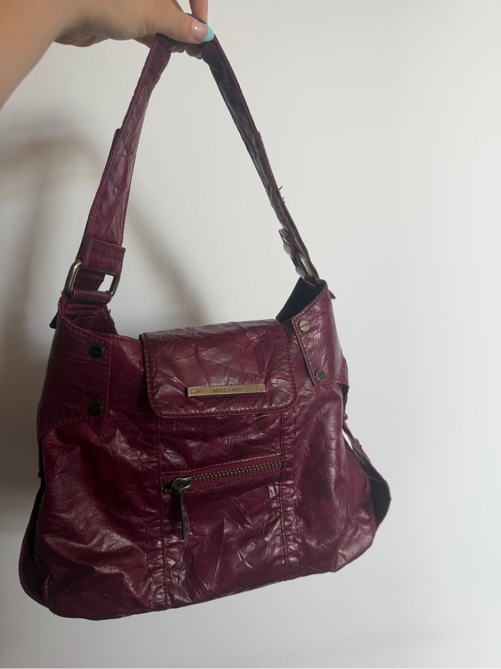 MATT & NAT Deep Wine Shoulder Bag with Front Zip Pocket
